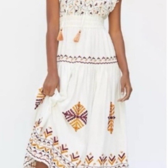 Anthropologie Embroidered RUFFLE-Sleeve Midi Dress - Picture 3 of 12